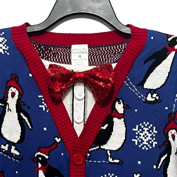 NY Laundry Holiday Classics Penguin Sequined Bow Tie Ugly Christmas Sweater - Picture 3 of 7
